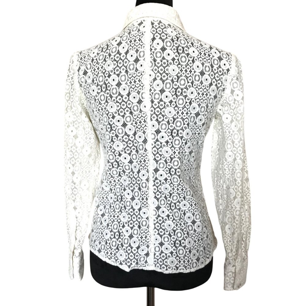 Trina Turk Sheer Lace Button-Down Blouse, Cream See-Thru Top, Size Small - Picture 7 of 15